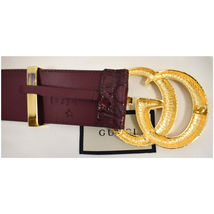 GUCCI Lizard Double G Buckle Calfskin Leather Belt Bordeaux Size 80/32 563696 - 15% OFF