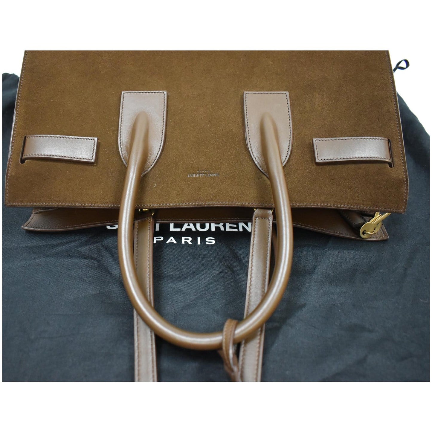 YVES SAINT LAURENT Sac de Jour Suede Leather Tote Shoulder Bag Brown