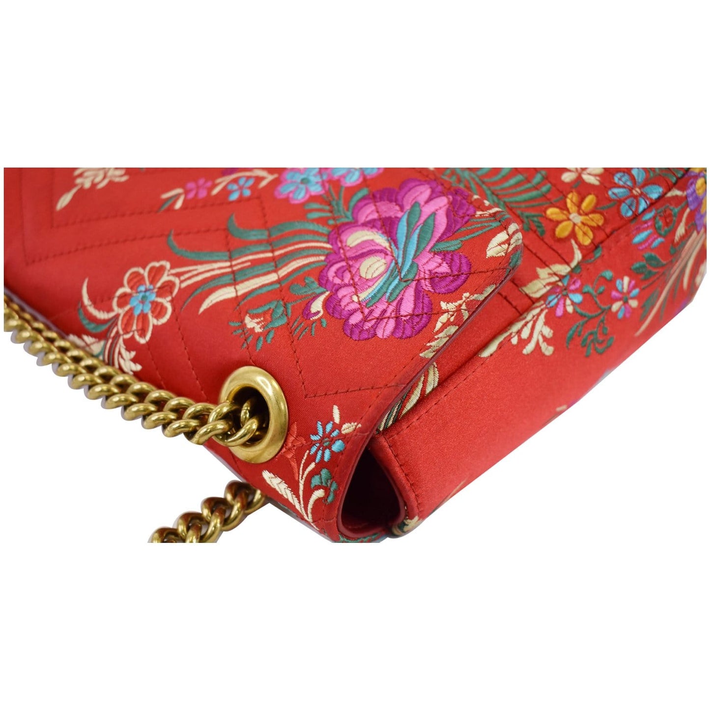 GUCCI GG Marmont Floral Medium Jacquard Matelasse Shoulder Bag Red 443496