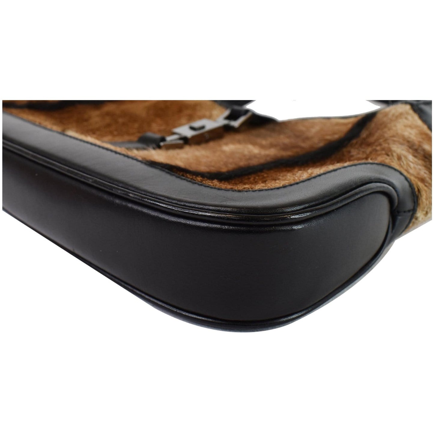 GUCCI Jackie O Pony Hair Leather Hobo Shoulder Bag Brown