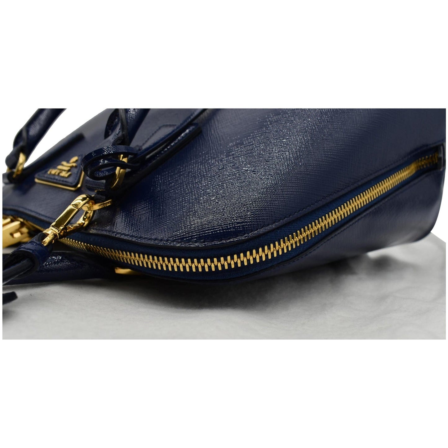 PRADA Vernice BL0837 Saffiano Leather Top Handle Bag Blue