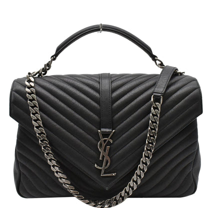 YVES SAINT LAURENT College Medium Flap Matelassé Leather Shoulder Bag Black