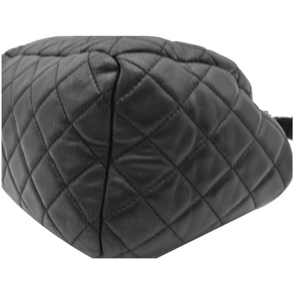 CHANEL Drawstring Bucket Quilted Lambskin Leather Shoulder Bag Black