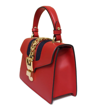 GUCCI Sylvie Mini Leather Crossbody Bag Red 470270