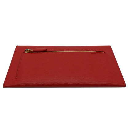 PRADA Envelope Leather Clutch Wallet Red