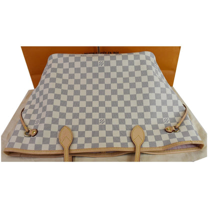 LOUIS VUITTON Neverfull MM Damier Azur Tote Shoulder Bag Rose Ballerine