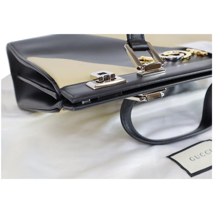 GUCCI Medium Zumi Diagonal Stripe Leather Top Handle Bag Beige 564714