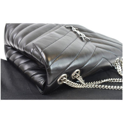 YVES SAINT LAURENT Medium Loulou Calfskin Matelasse Chain Shoulder Bag Black
