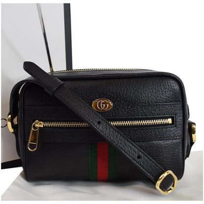 GUCCI Ophidia Mini GG Web Leather Crossbody Bag Black 517350