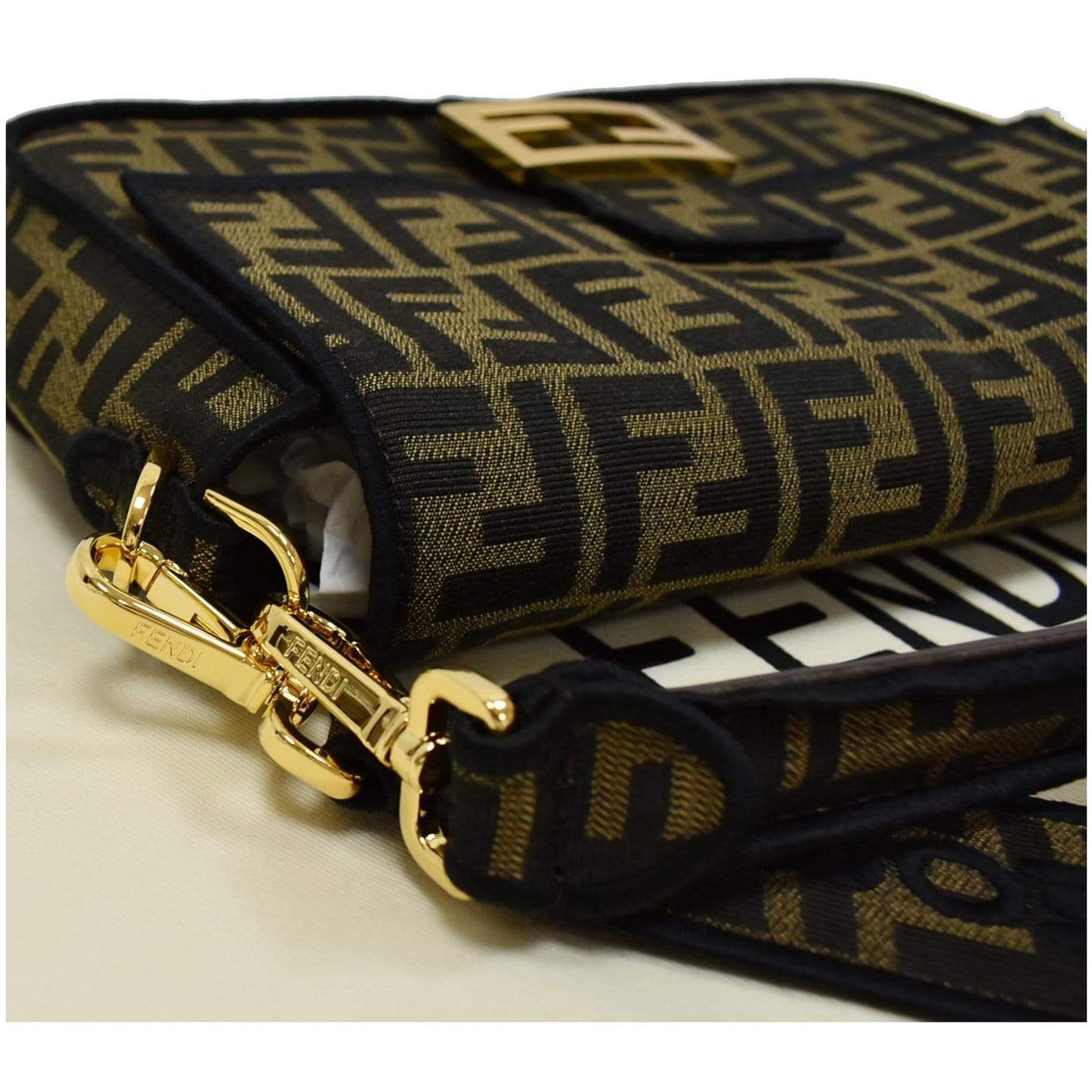 FENDI Mini Baguette Zucca Canvas Shoulder Bag Brown