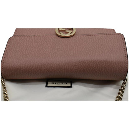 GUCCI Dollar Interlocking G Calfskin Leather Chain Wallet Crossbody Bag Soft Pink 510314