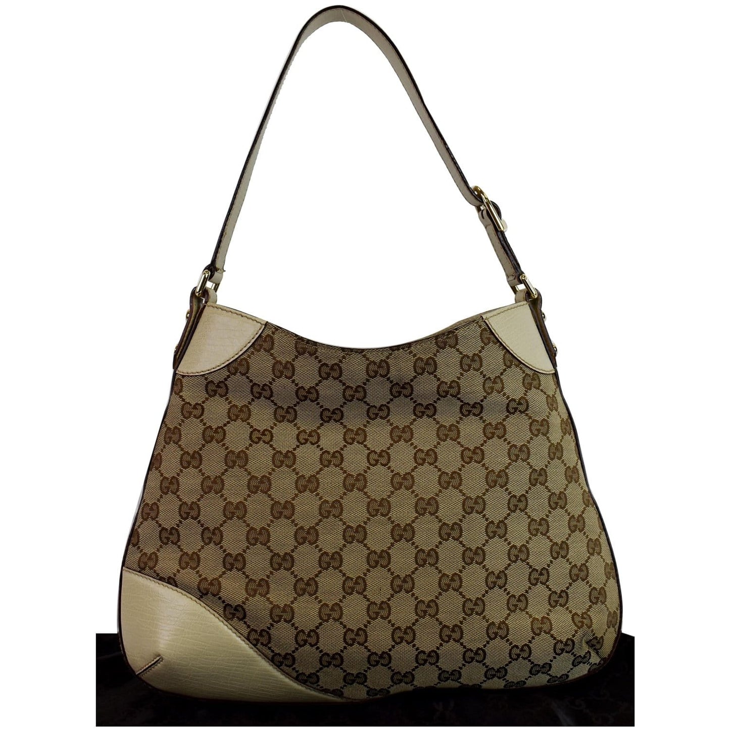 GUCCI Hasler Horsebit GG Canvas Leather Hobo Bag Beige 137388