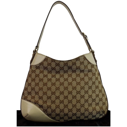GUCCI Hasler Horsebit GG Canvas Leather Hobo Bag Beige 137388