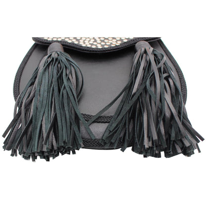 YVES SAINT LAURENT Opium 2 Studded Leather Tassel Bag Black