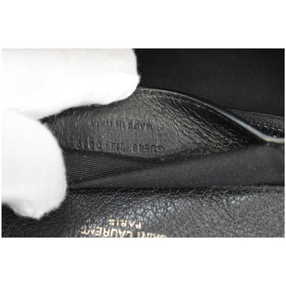 YVES SAINT LAURENT College Medium Monogram Chevron Leather Crossbody Bag Black