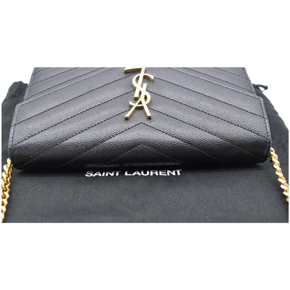 YVES SAINT LAURENT Envelope Chevron Grain De Poudre Envelope Chain Wallet Black