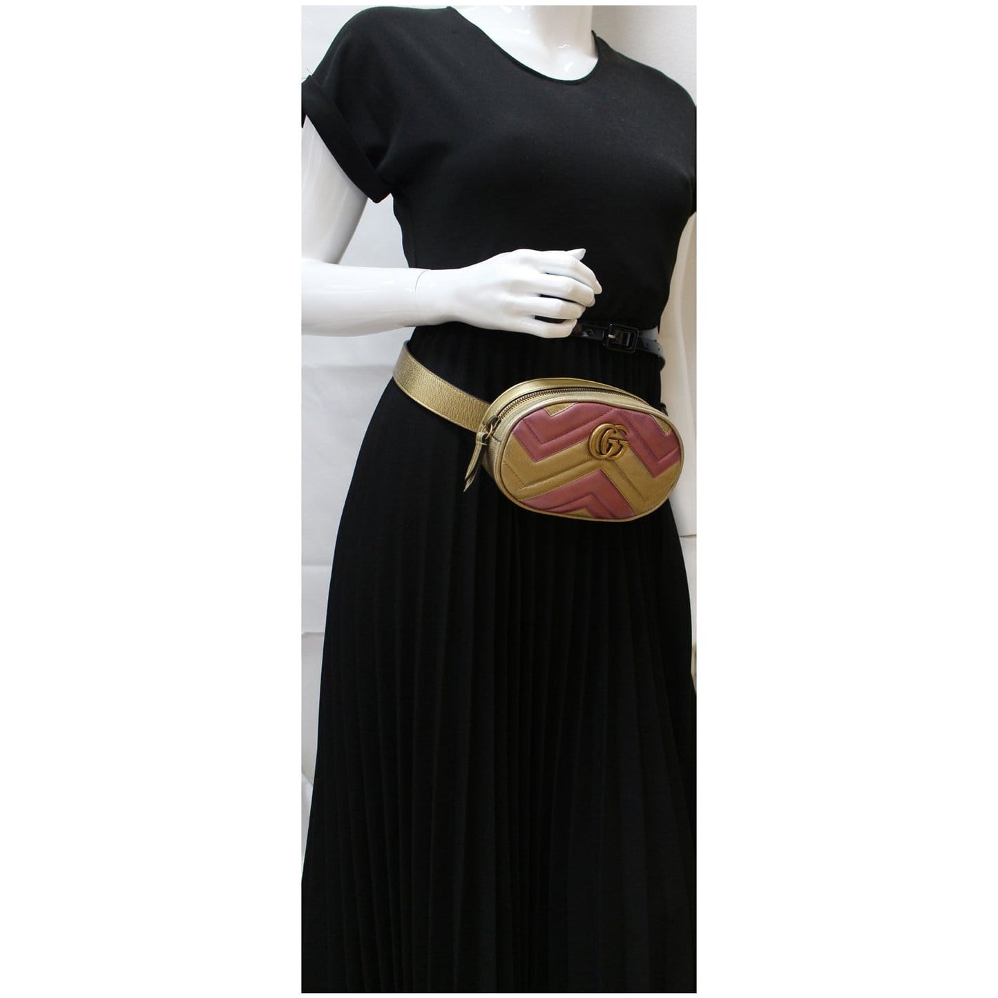 GUCCI GG Marmont Matelasse Metallic Calfskin Leather Belt Bag Gold Pink 476434 - 10% OFF