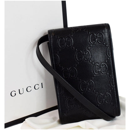 GUCCI GG Embossed Leather Mini Messenger Bag Black 625571