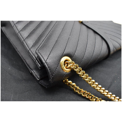 YVES SAINT LAURENT Large Envelope Grain De Poudre Chain Shoulder Bag Black