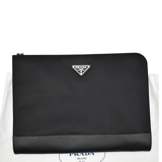 PRADA Document Nylon Leather Pouch Black