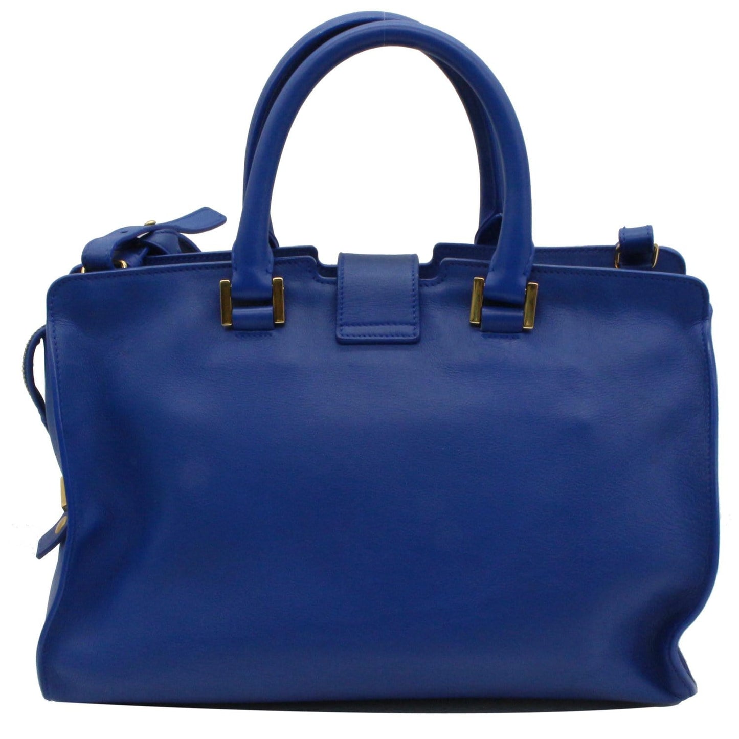 YVES SAINT LAURENT Cabas Y Small Calfskin Leather Tote Shoulder Bag Blue
