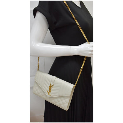 YVES SAINT LAURENT Envelope Small Leather Shoulder Bag Blanc Vintage