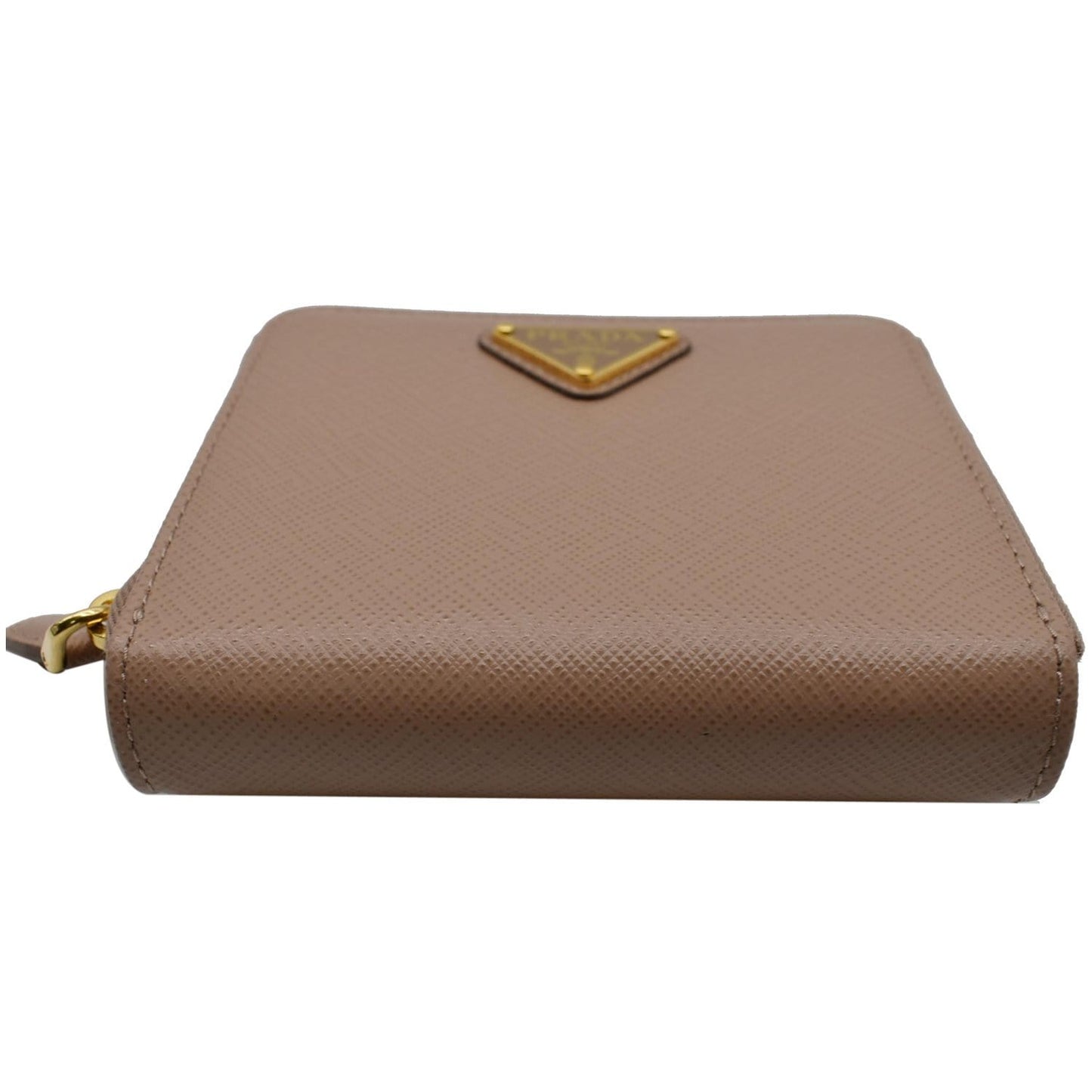 PRADA Small Saffiano Leather Zip Around Wallet Cameo Beige