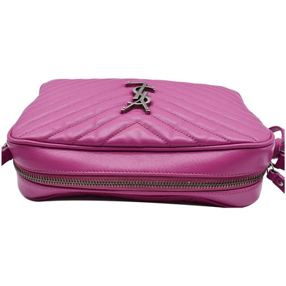 YVES SAINT LAURENT Lou Chevron Leather Camera Crossbody Bag Pink
