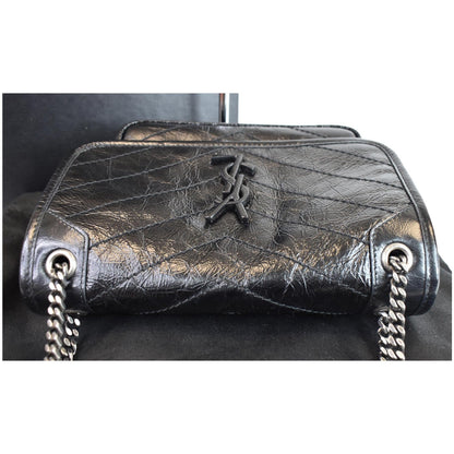 YVES SAINT LAURENT Niki Baby Crinkle Leather Crossbody Bag Black