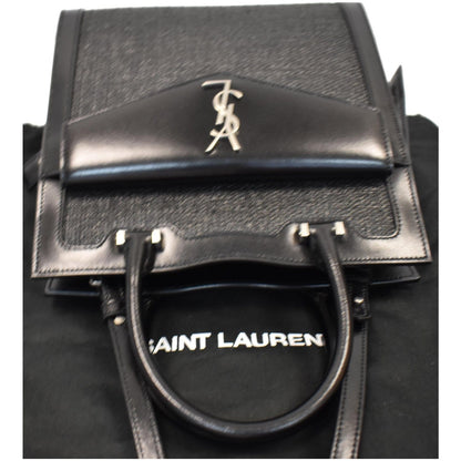 YVES SAINT LAURENT Uptown Small Canvas Leather Tote Bag Black