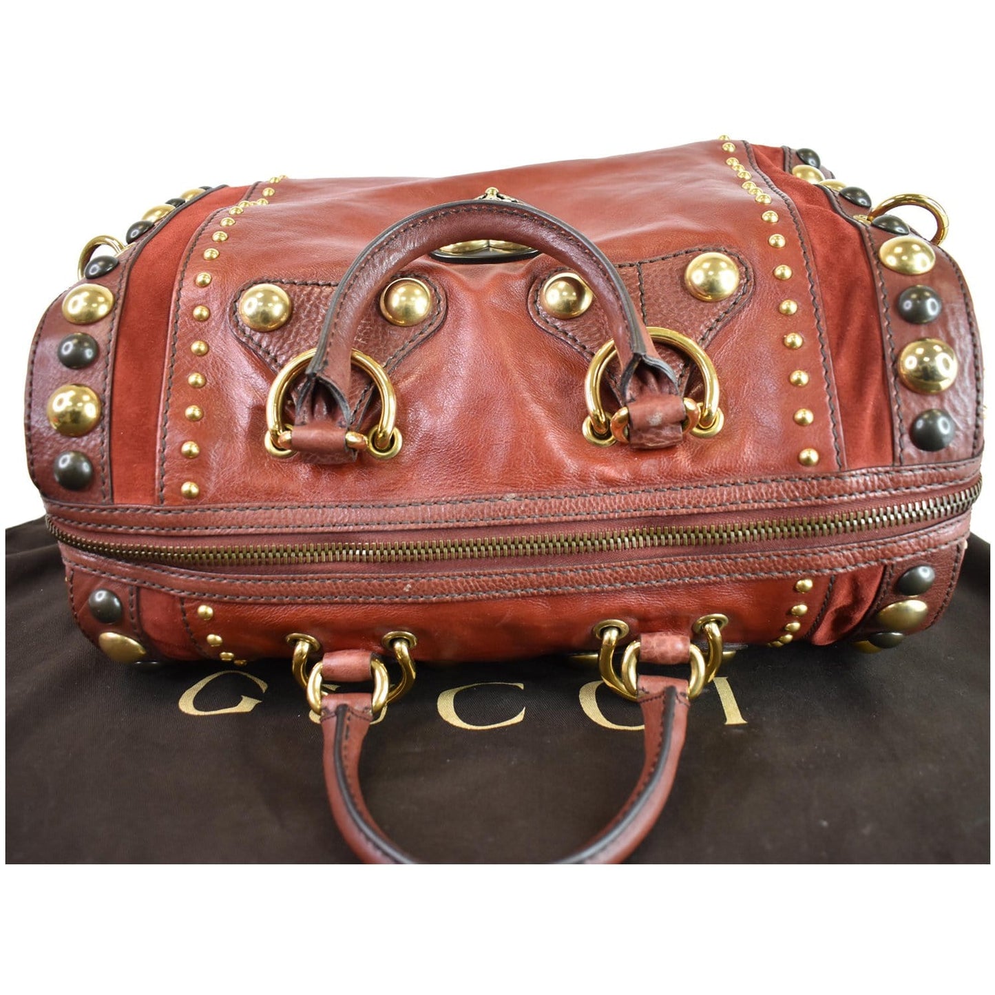 GUCCI GG Crystal Babouska Large Leather Indy Boston Bag 207296 Red