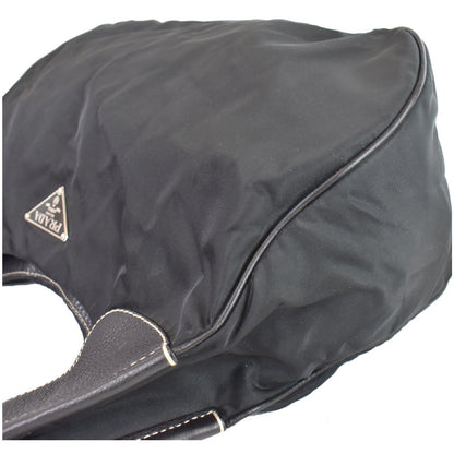 PRADA  Nylon Leather Strap Hobo Bag Black