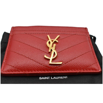 YVES SAINT LAURENT Monogram Grain Embossed Leather Card Case Red