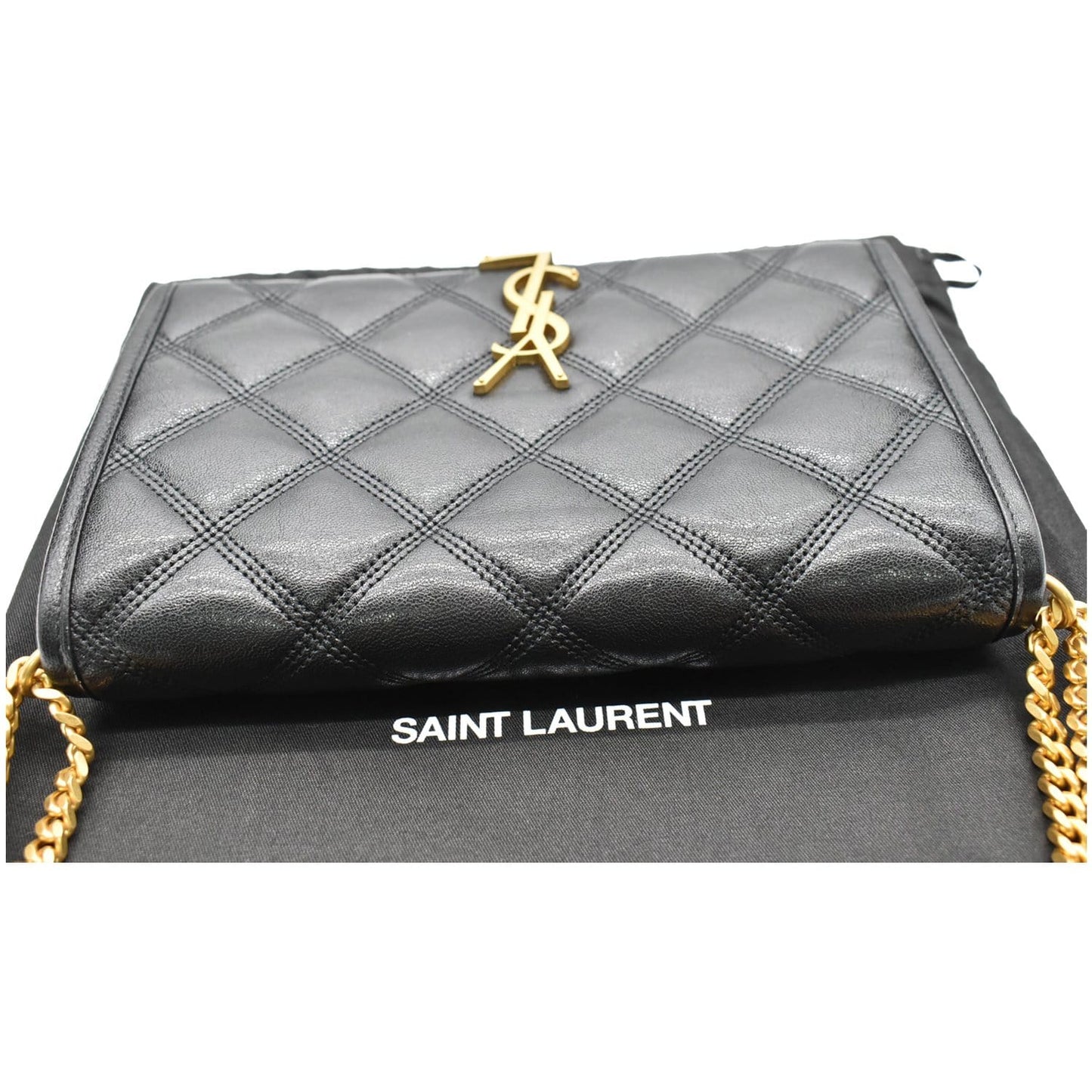 YVES SAINT LAURENT Becky Quilted Leather Crossbody Chain Wallet Black
