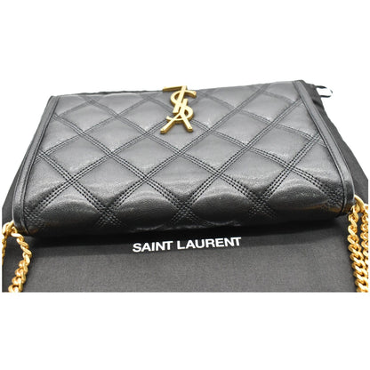 YVES SAINT LAURENT Becky Quilted Leather Crossbody Chain Wallet Black