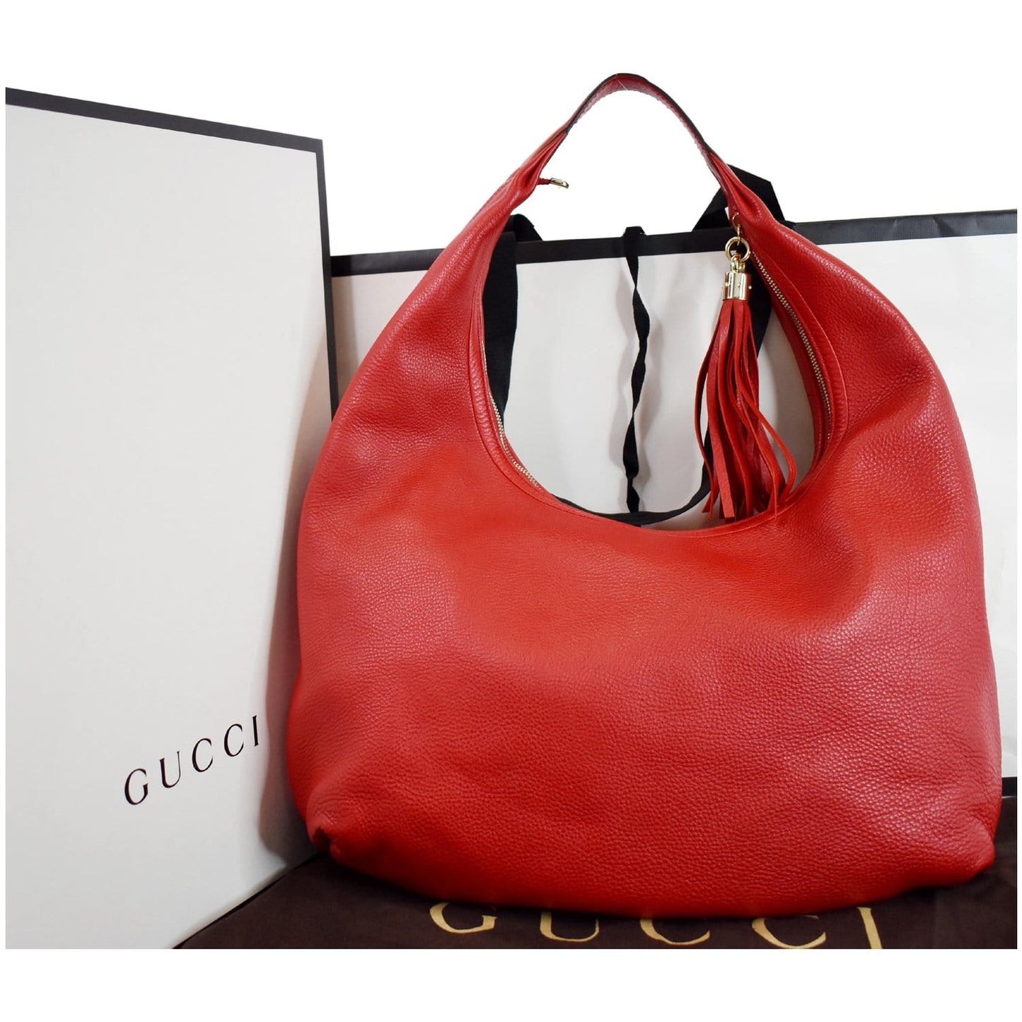 GUCCI Soho Pebbled Leather Hobo Shoulder Bag Red 282304
