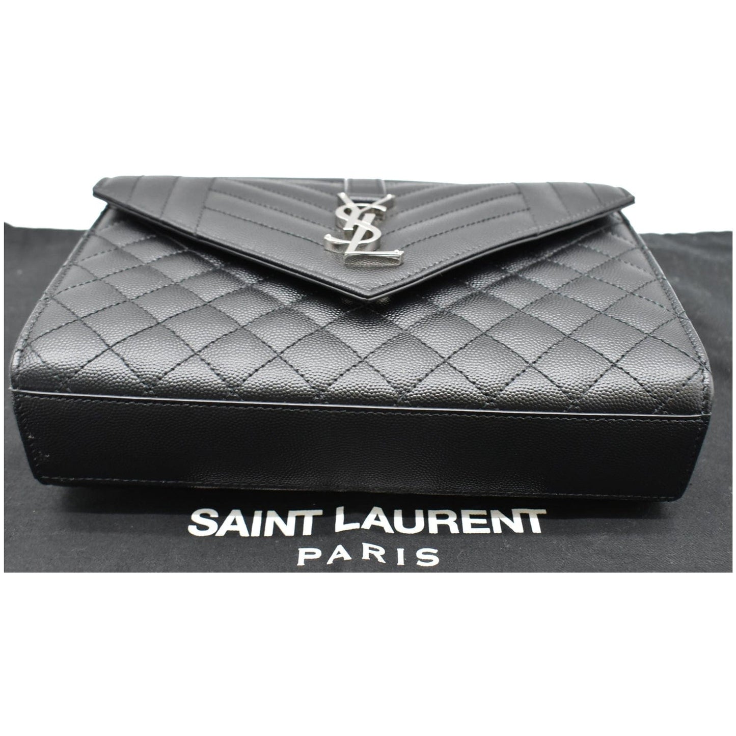 YVES SAINT LAURENT Envelope Medium Chain Leather Shoulder Bag Black
