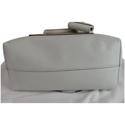 PRADA Vitello Daino Pebbled Leather Zip Tote Shoulder Bag White