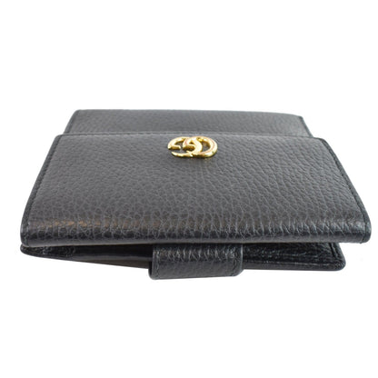 GUCCI French Flap Leather Wallet Black 456122