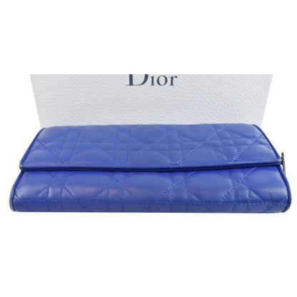 CHRISTIAN DIOR Cannage Lady Dior Charm Leather Wallet Blue