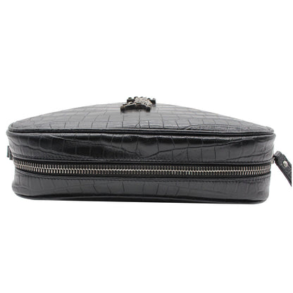YVES SAINT LAURENT Lou Crocodile Embossed Leather Camera Crossbody Bag Black