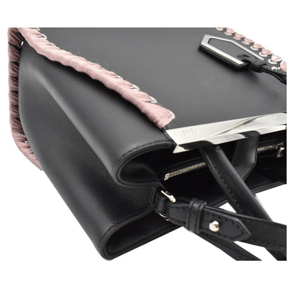 FENDI Petite 2Jours Whipstitch Leather Tote Shoulder Bag Black