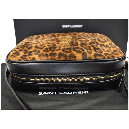 YVES SAINT LAURENT Lou Camera Leopard-Print Leather Crossbody Bag Black
