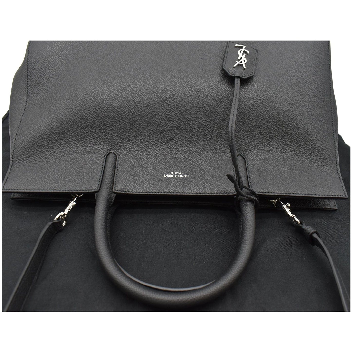 YVES SAINT LAURENT Cabas Rive Gauche Leather Tote Bag Black