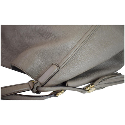 GUCCI Soho Top Handle Pebbled Leather Tote Bag Taupe 282308