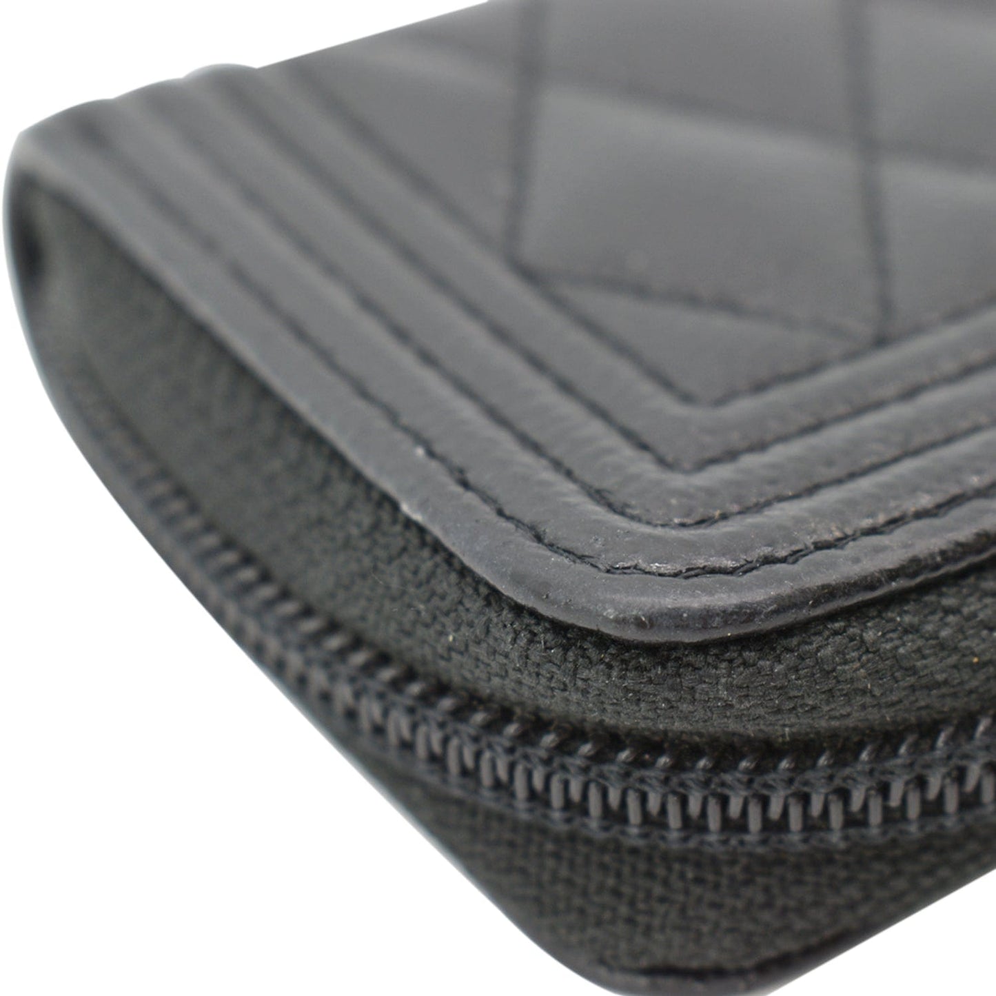 CHANEL Boy Small Zipped Quilted Caviar Coin Purse Wallet Black