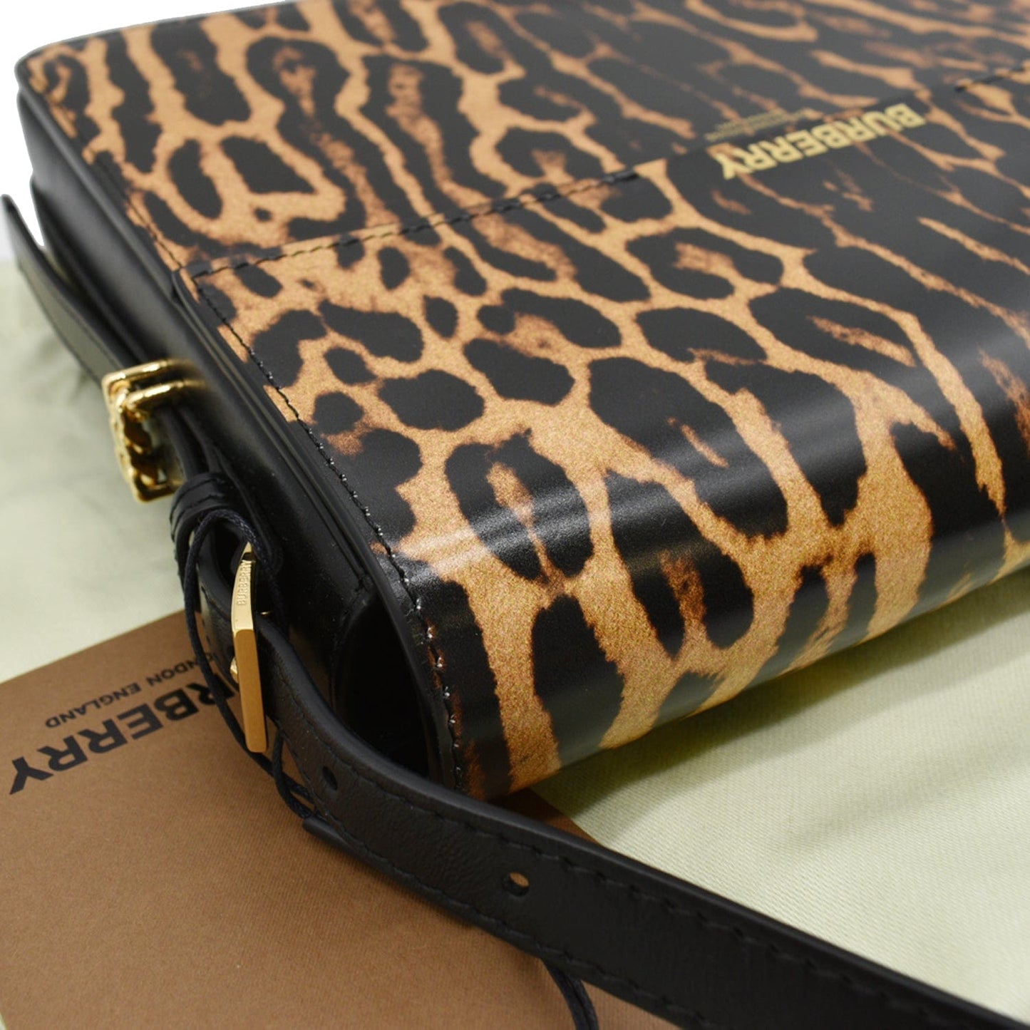 BURBERRY Grace Large Leopard Print Leather Shoulder Bag Multicolor
