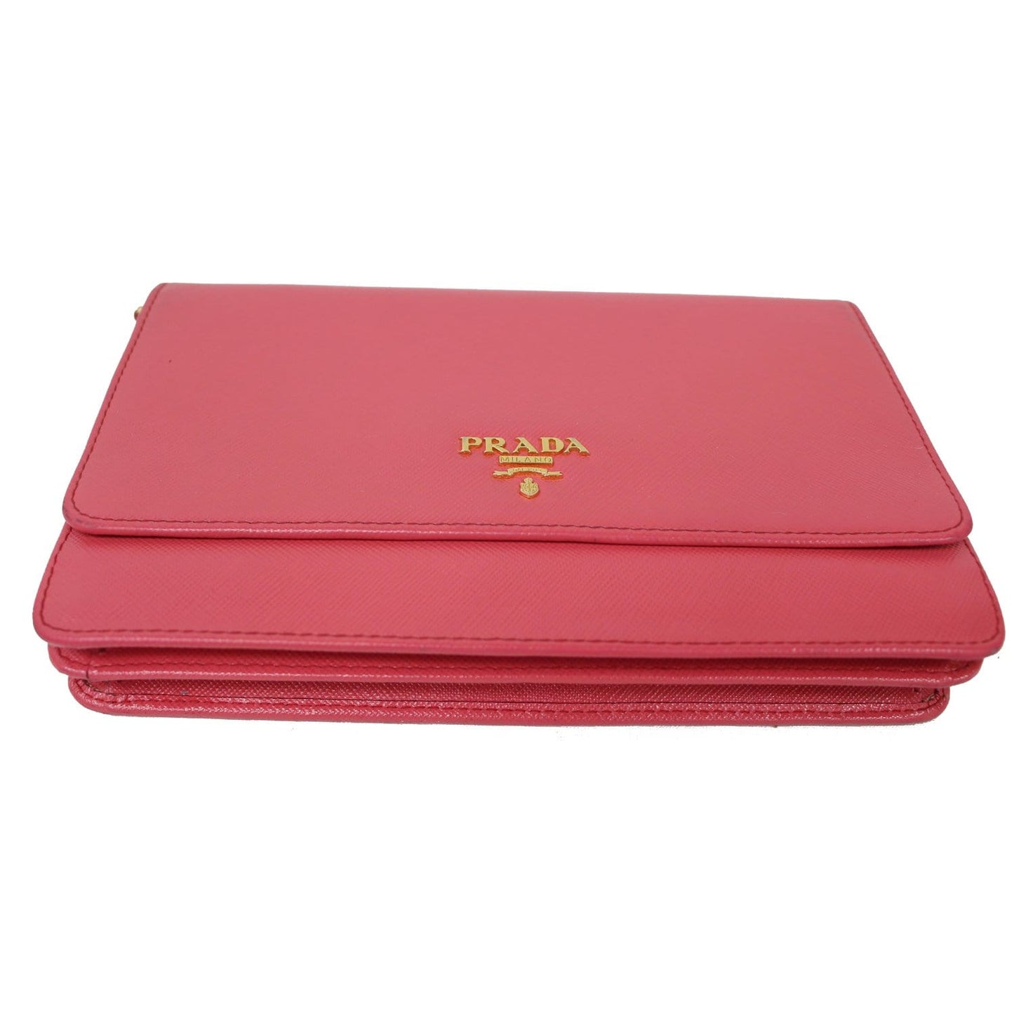 PRADA Saffiano Metal Leather Wallet on Chain Crossbody Bag Pink