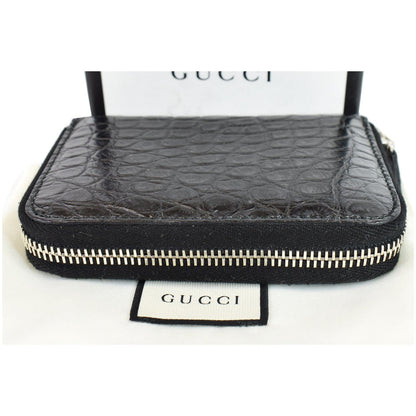 GUCCI Embossed Crocodile Zip Around Bifold Wallet Black 256235 - Final Sale
