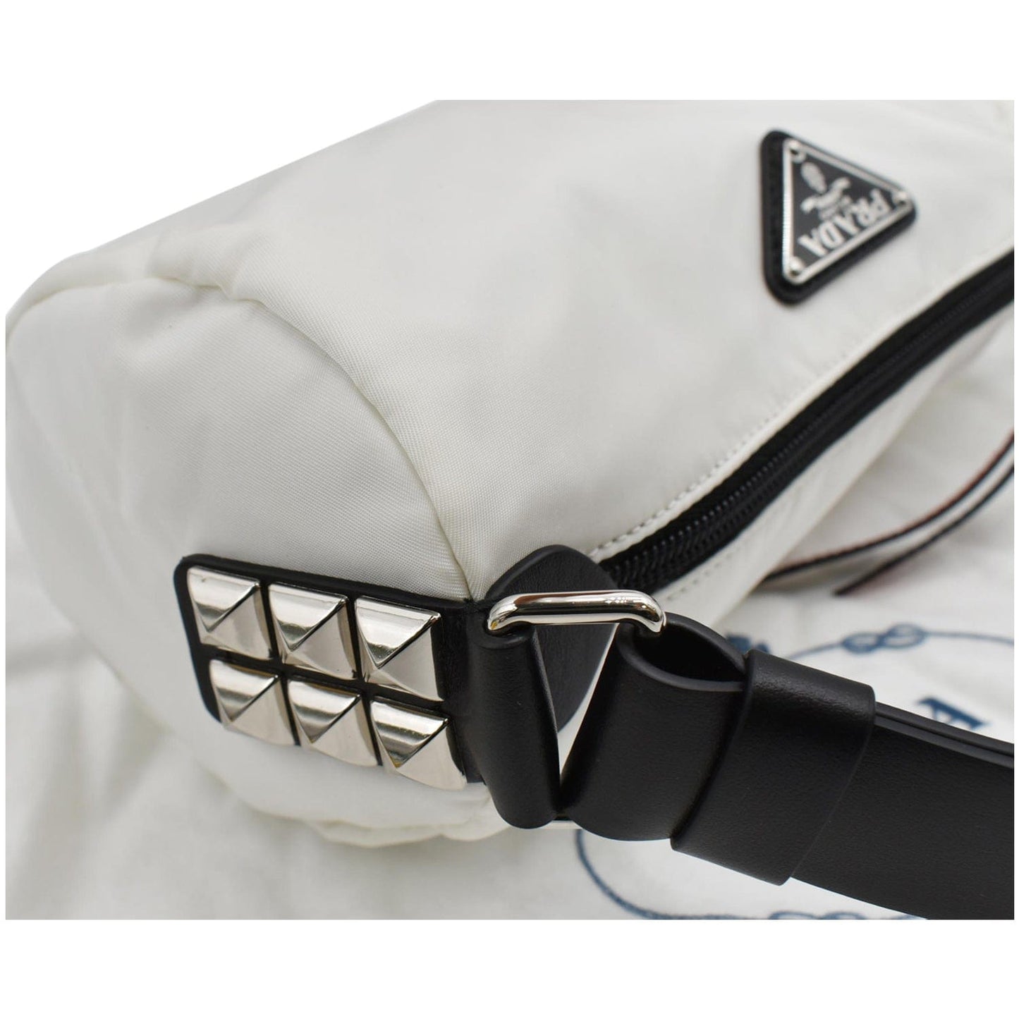 PRADA New Vela Cylindrical Nylon Shoulder Bag White